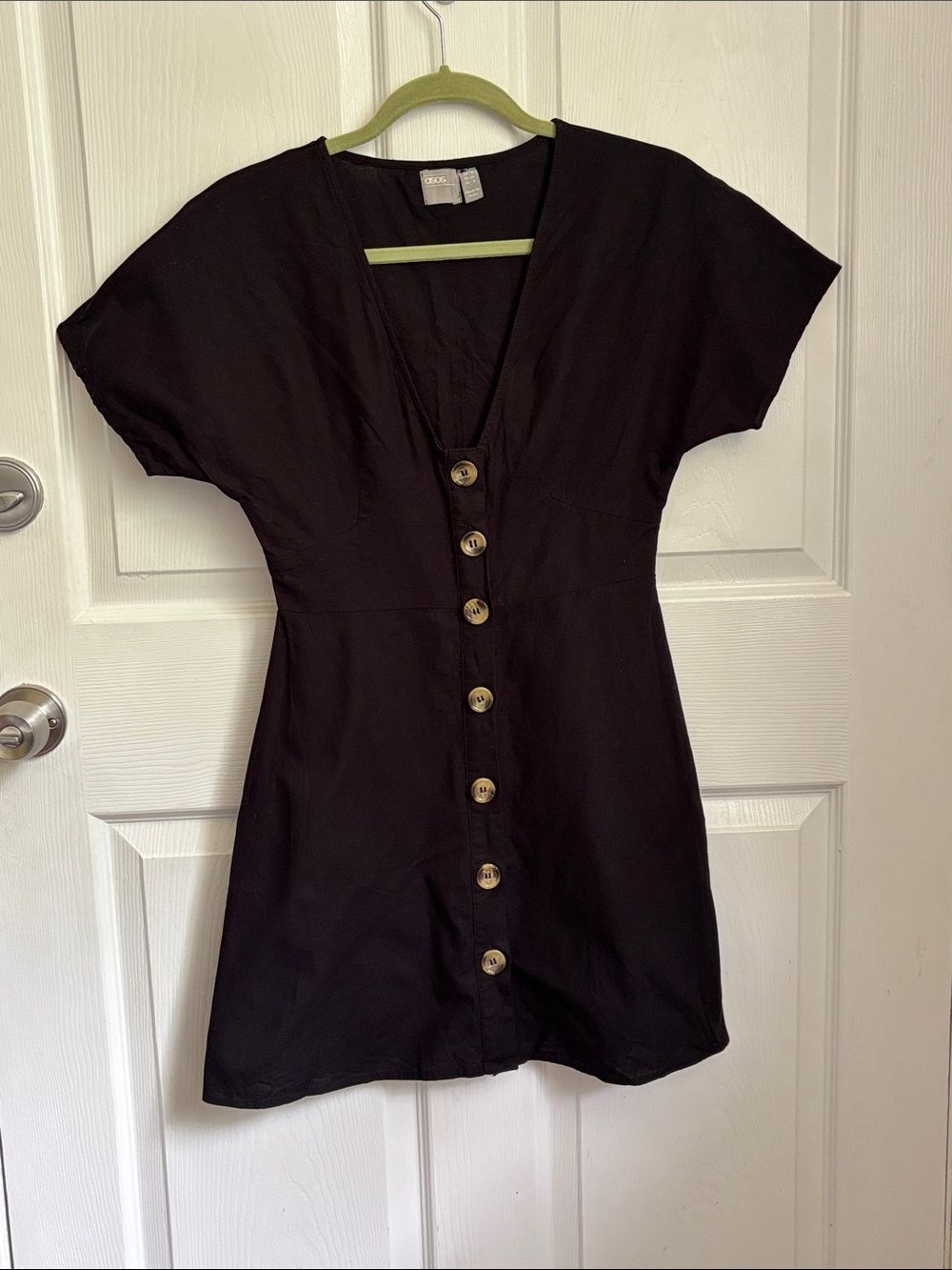 ASOS Black Cotton Button-Front V neck Short Sleeve Women's Dress Size 4